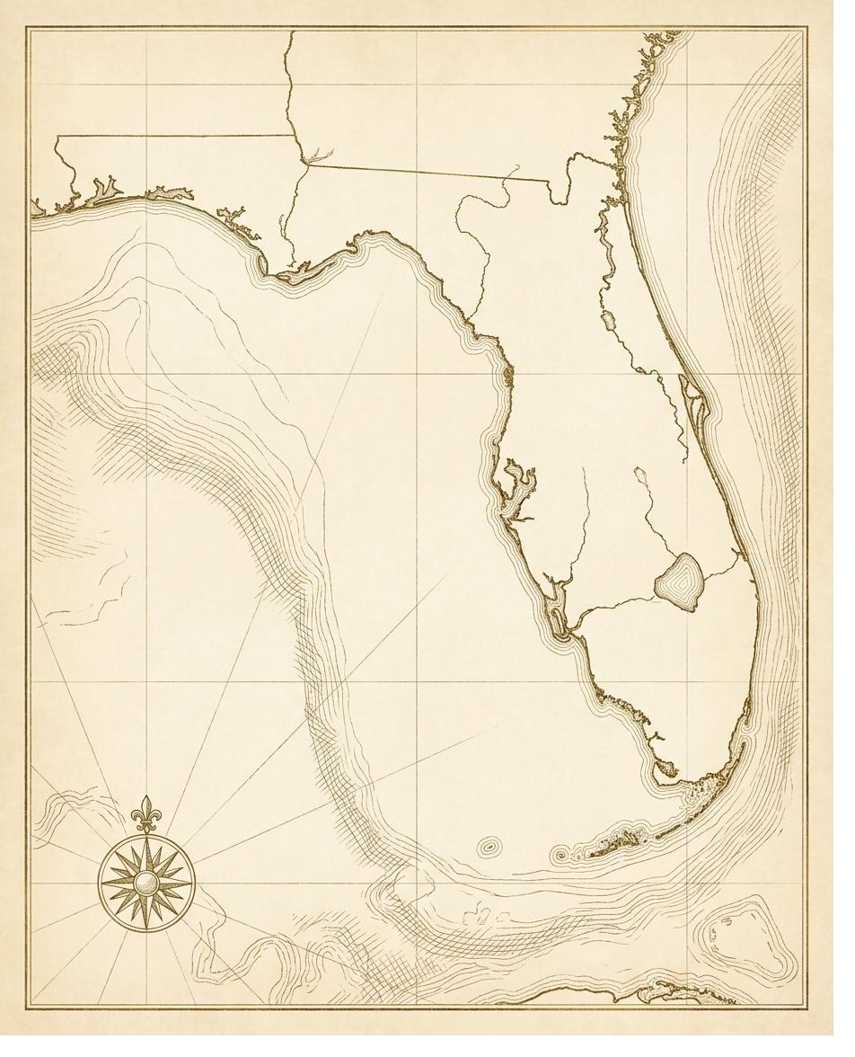 Vintage nautical chart of Florida marking Florida Watermen collection waterways